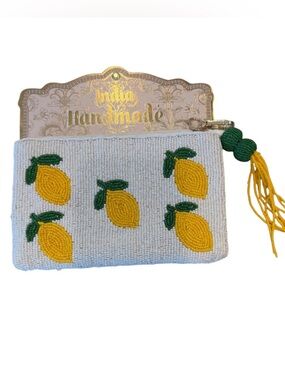 Handmade Lemon Beaded Poutch - White and Yellow
